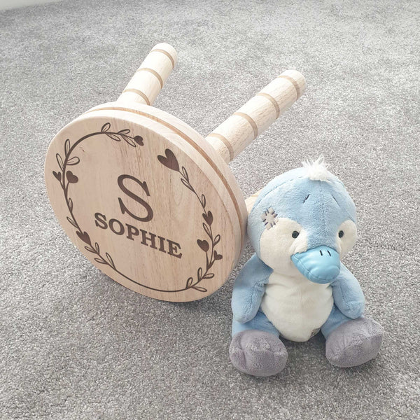 Personalised  Name In Heart and Leaf Childs Stool