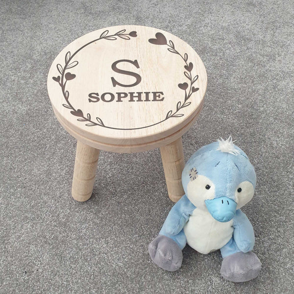Personalised  Name In Heart and Leaf Childs Stool