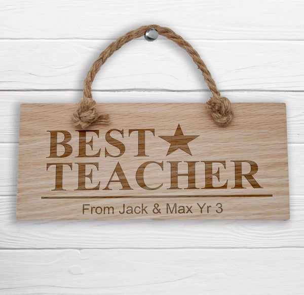 Personalised Best Teacher Star Oak Plaque