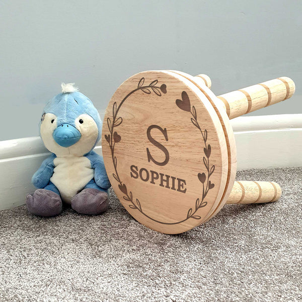 Personalised  Name In Heart and Leaf Childs Stool