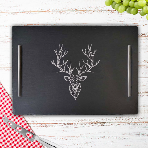 Stag Head Engraved Natural Large Slate